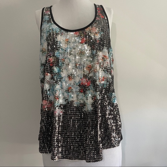 Express Tops - EXPRESS Black Floral Sequin Tank Top
